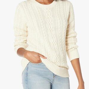 Amazon Essentials Cream Fisherman Cable Knit Sweater S